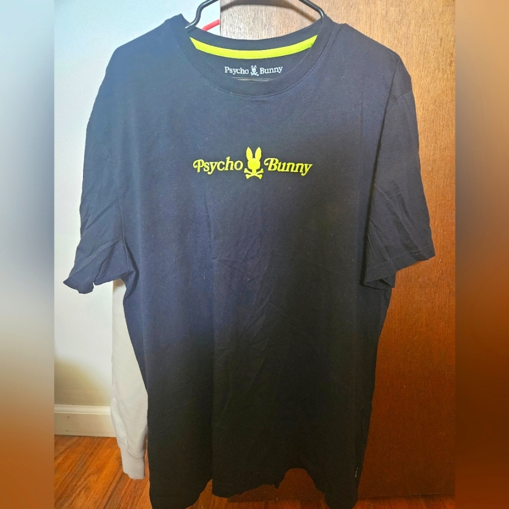 Psycho Bunny black men's short sleeve t-shirt Logo on front in bright yellow 8